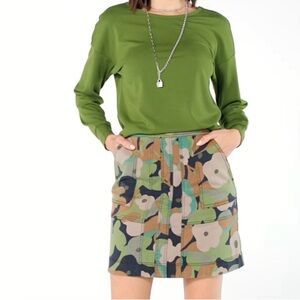 CAbi Green Turnaround  Twist Front V-Neck/Crew Neck Blouse